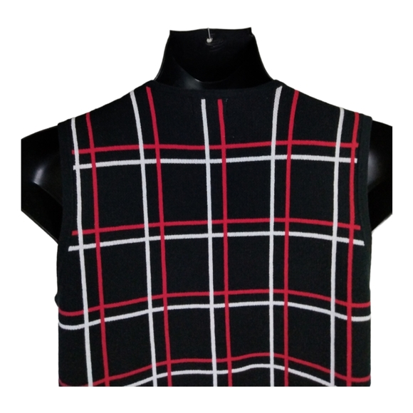 Liz Baker Sz Medium Black red white and Gold button down cotton sweater vest - Picture 11 of 13